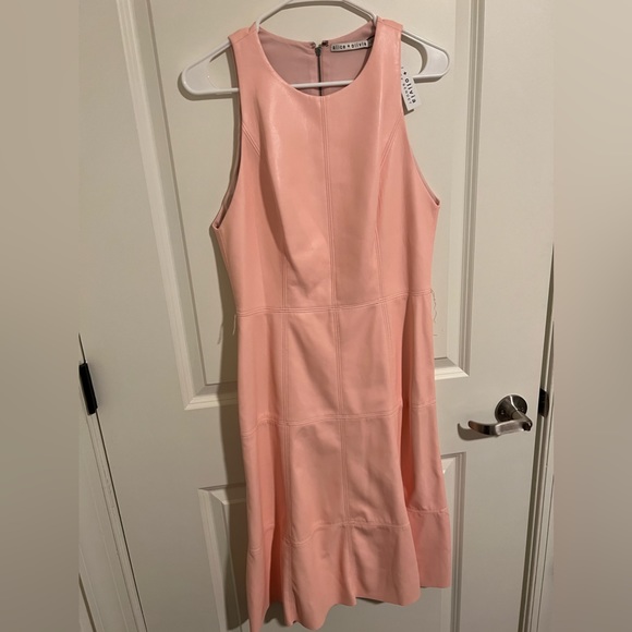 BRAND NEW with tags** Alice & Olivia Pink Leandra Vegan Leather Minidress - Picture 6 of 6